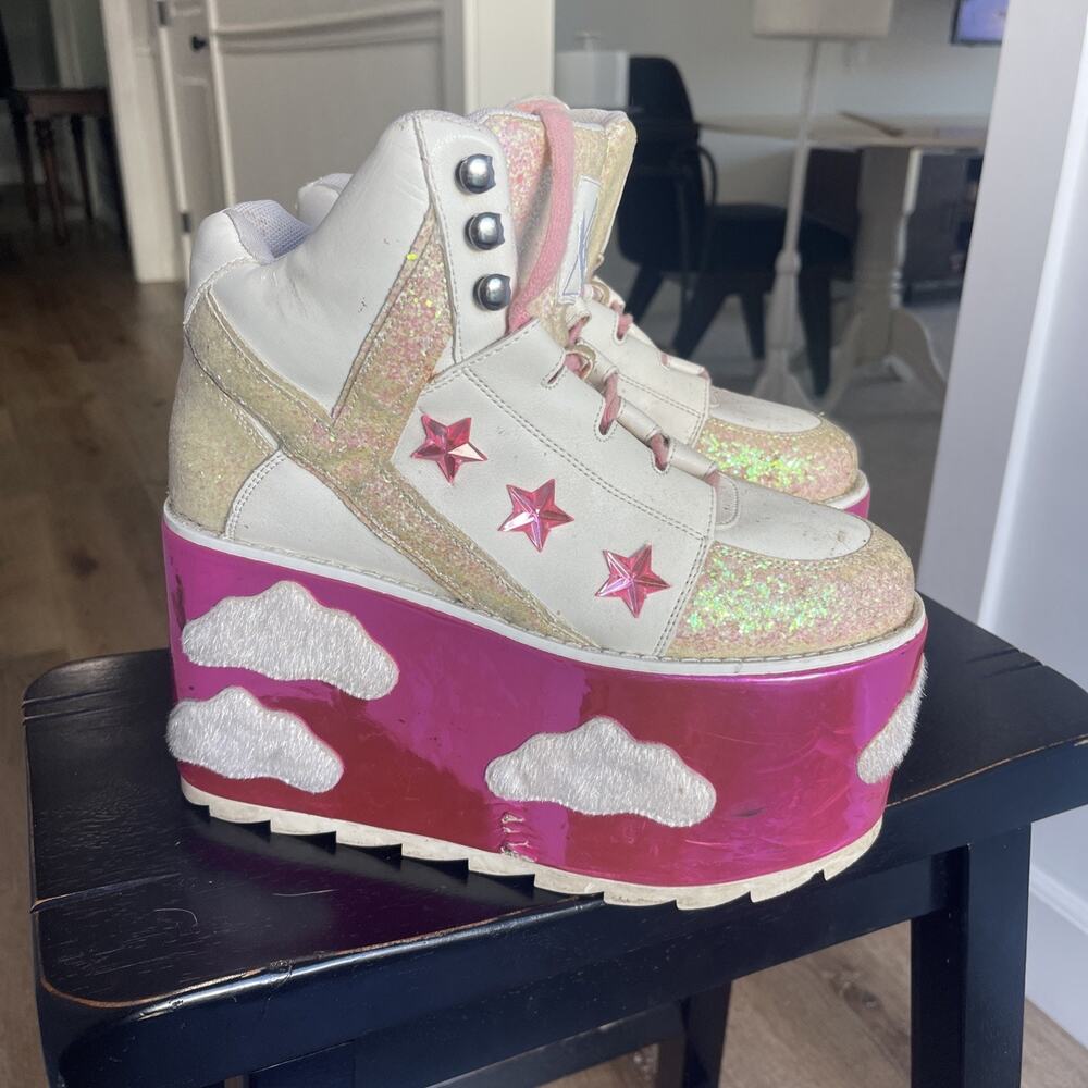YRU CLOUD Women Sz 8 PLATFORM SNEAKERS Clouds Pink Festival Barbie Cosplay FLAW